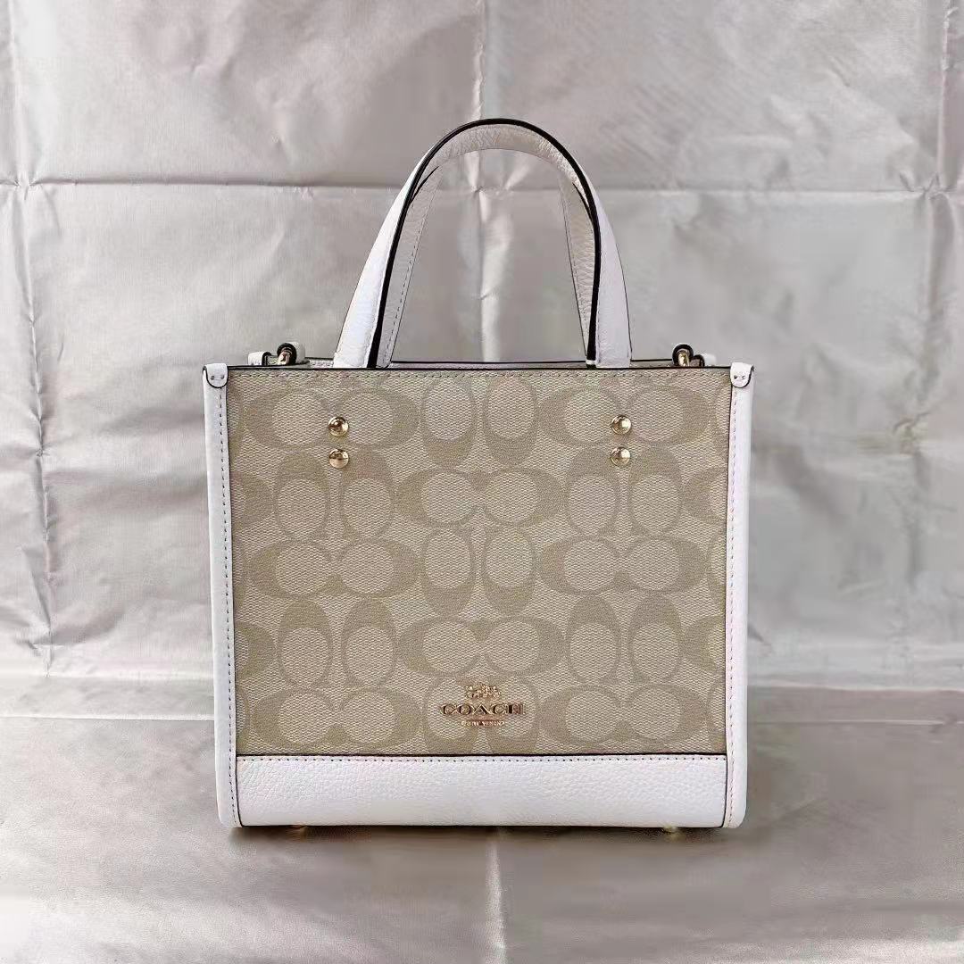 Coach C5122 Dempsey Tote 22 In Signature Canvas In Light Khaki Chalk Coach C5122 Dempsey Tote 22 In Signature Canvas In Light Khaki Chalk